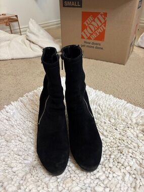 Women's Black Suede Zip-Accent Ankle Boots